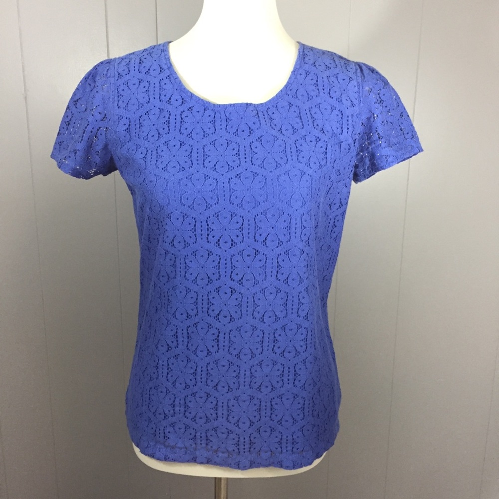 Merona blue lace short sleeve tee blouse medium